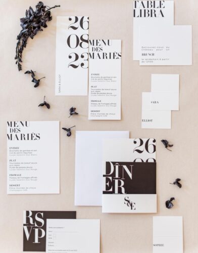 Faire-part mariage black and white blanc noir moderne graphique minimalist élégant