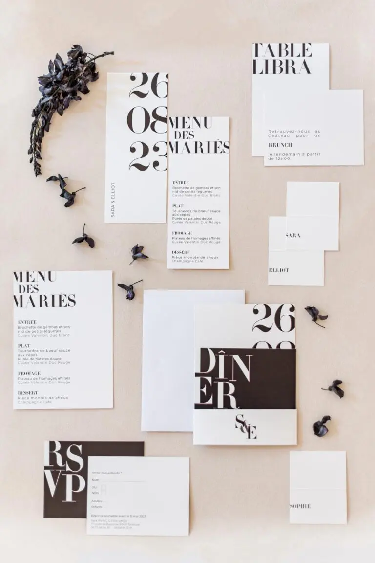 Faire-part mariage black and white blanc noir moderne graphique minimalist élégant