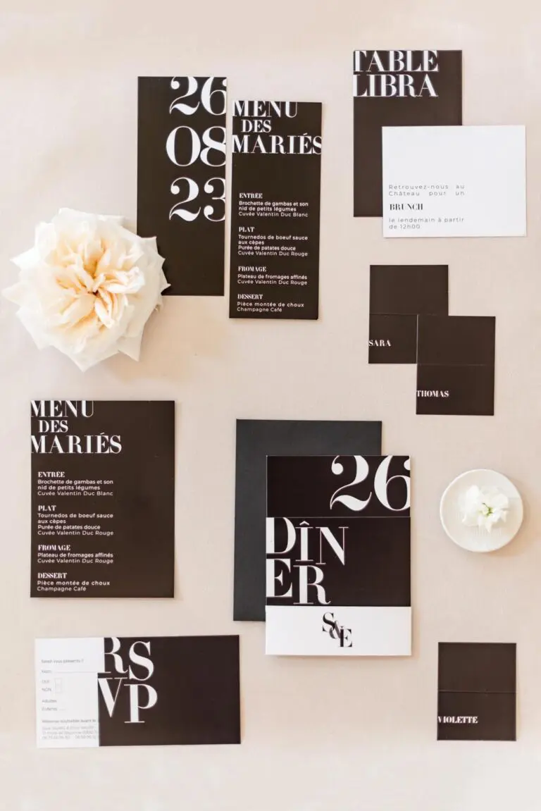 Faire-part mariage black and white blanc noir moderne graphique minimalist élégant