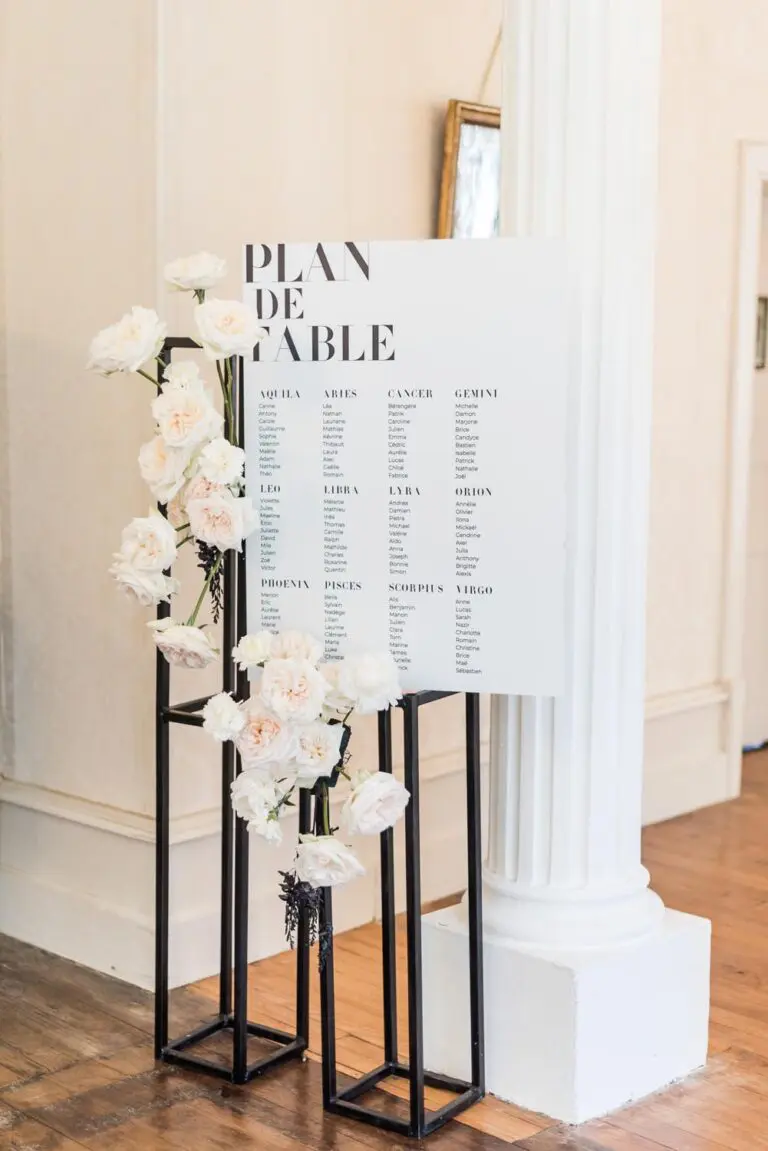 Mariage décoration table black and white blanc noir moderne graphique minimalist élégant
