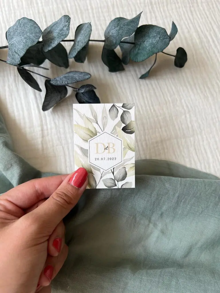 Faire-part mariage végétal eucalyptus vert feuillage papeterie