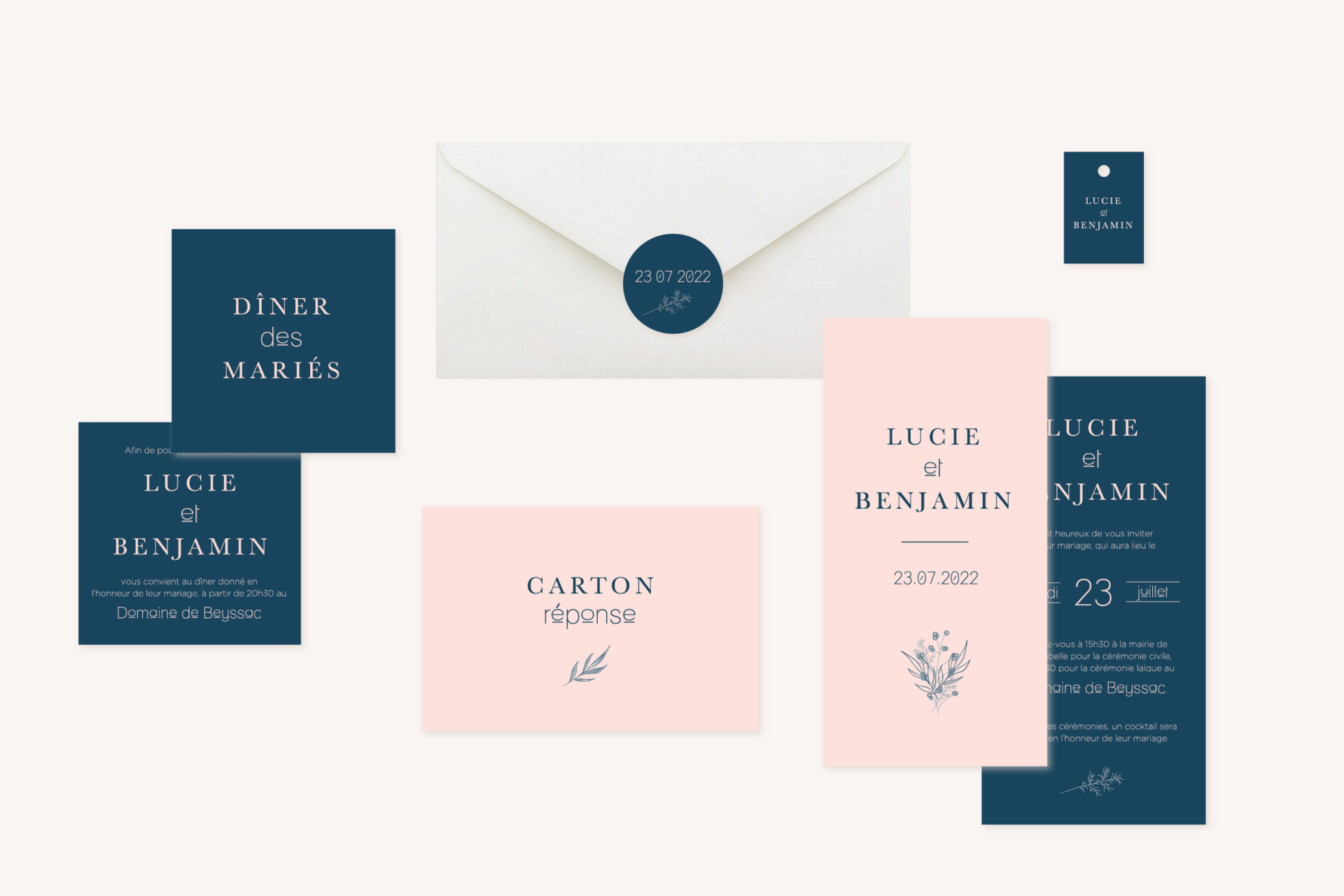 Faire-part mariage minimalist bleu