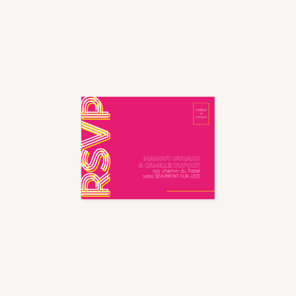 RSVP mariage néon rose fuchsia et jaune