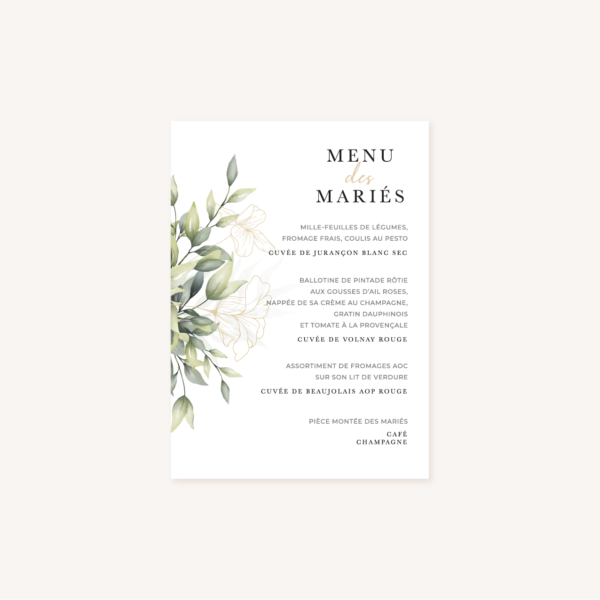 Menu faire-part eucalyptus vegetal nature mariage