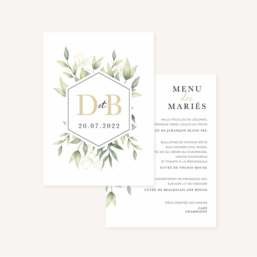 Menu faire-part eucalyptus vegetal nature mariage