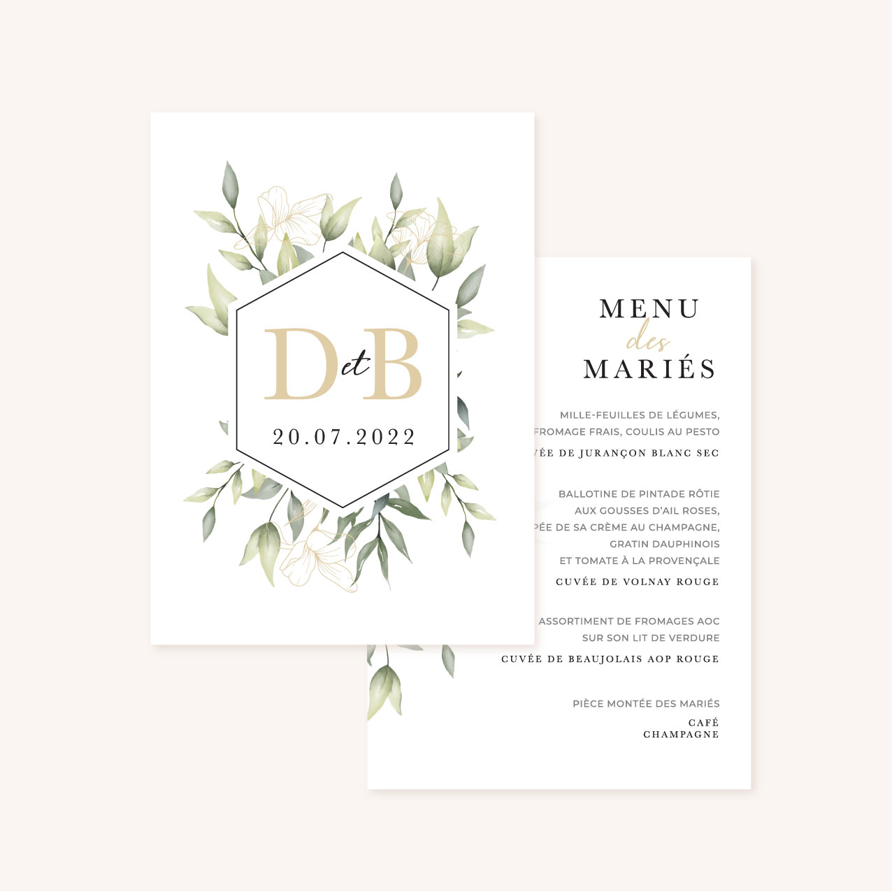 Menu faire-part eucalyptus vegetal nature mariage