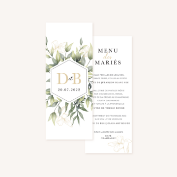 Menu individuel faire-part eucalyptus vegetal nature mariage