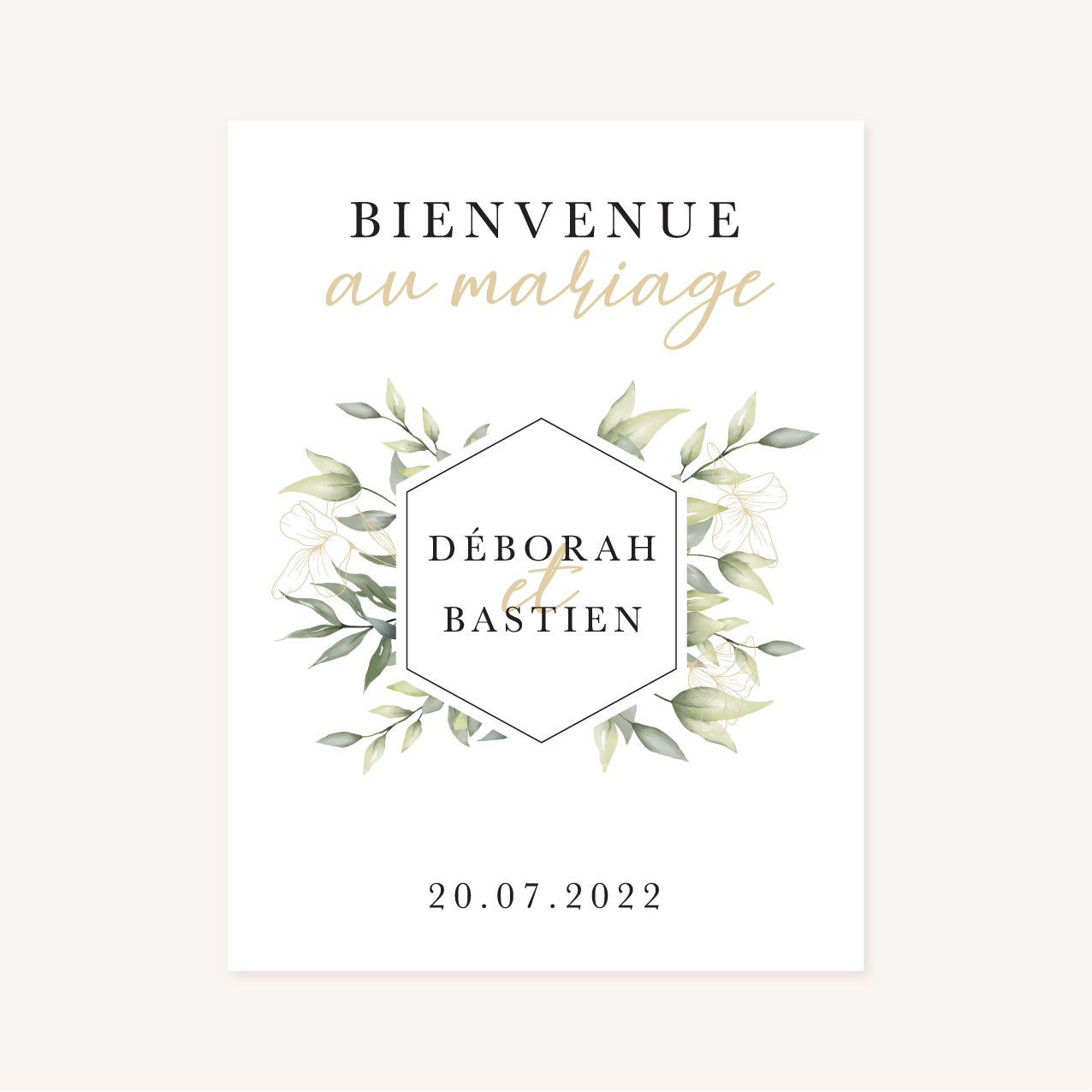 Bienvenue faire-part eucalyptus vegetal nature mariage