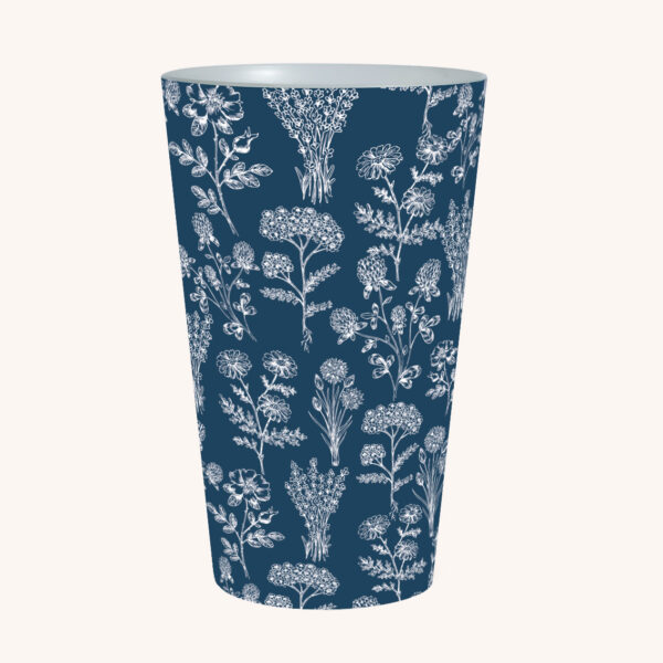 écocup gobelet réutilisable mariage bleu marine, fleurs, doré et or