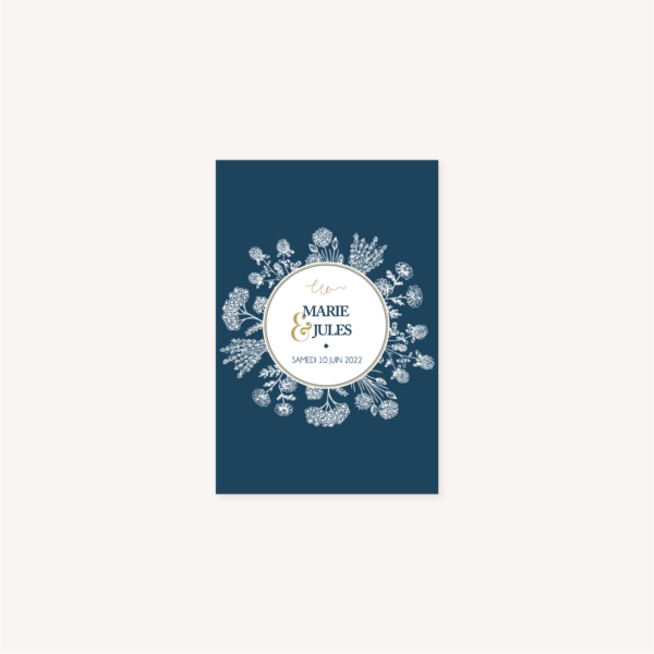 save the date mariage bleu marine, élégant, dore, or, fleurs