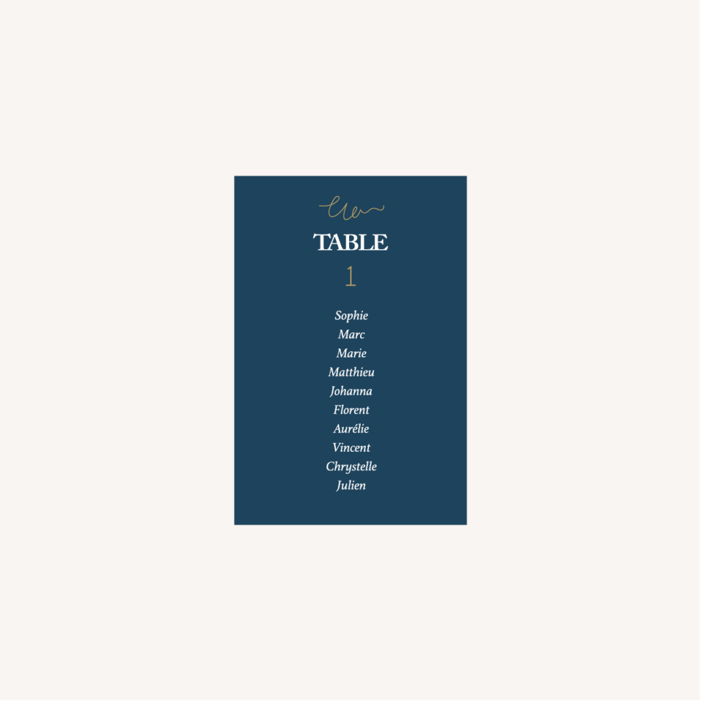 plan de table mariage bleu marine, élégant, dore, or, fleurs