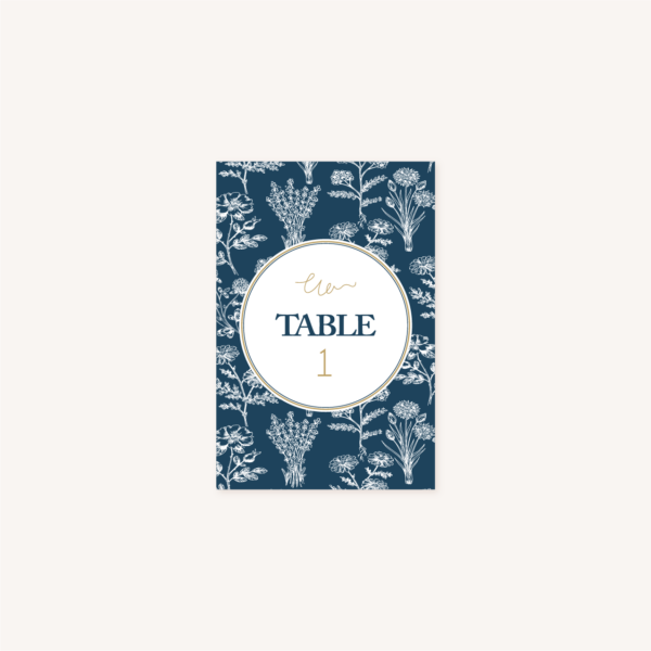 nom de table mariage bleu marine, élégant, dore, or, fleurs