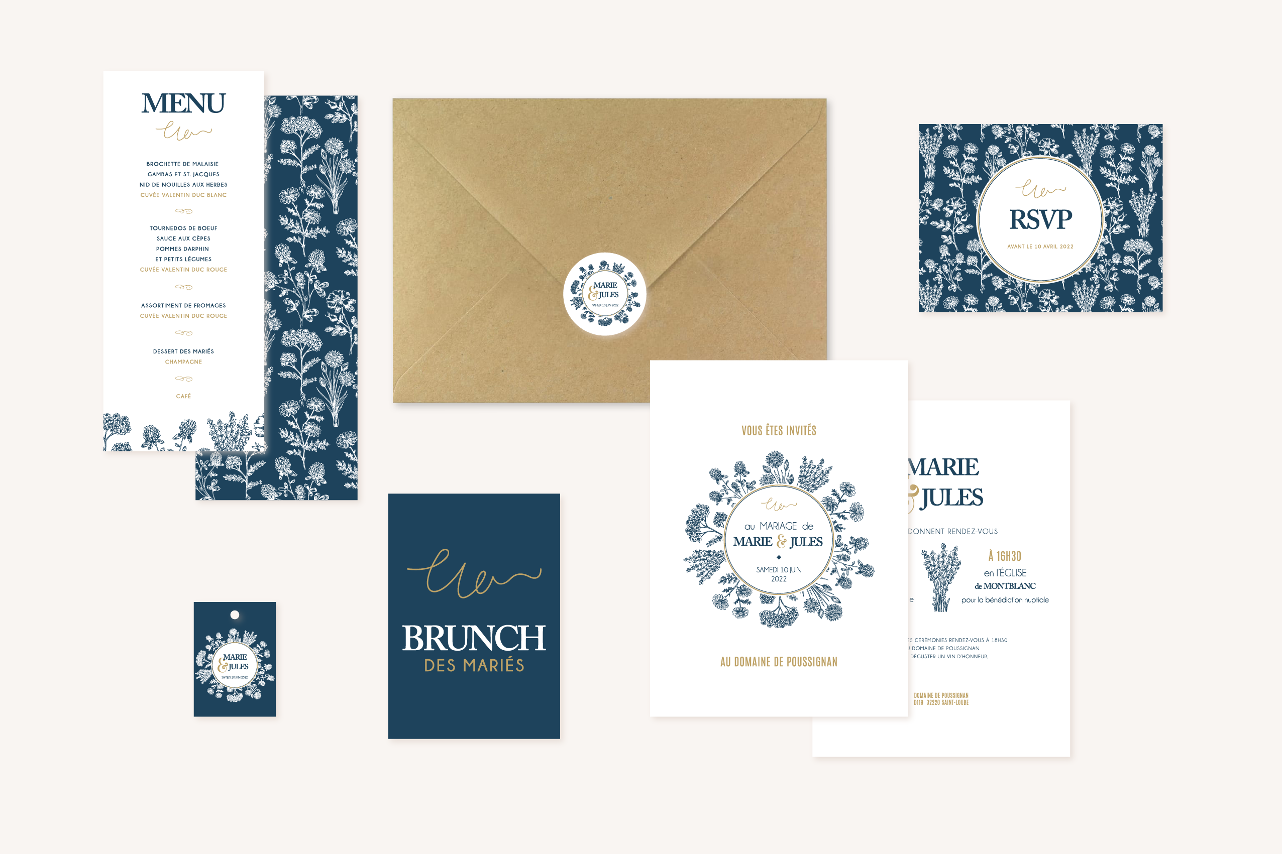 Faire-part mariage Navy gold