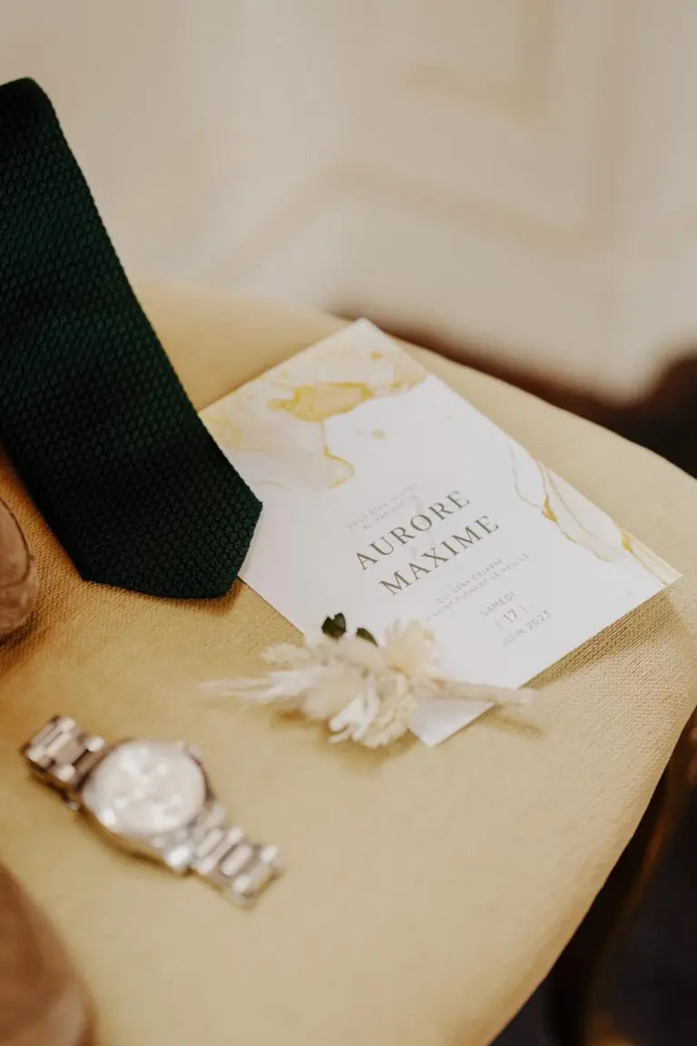 Faire-part mariage bohème chic vert et jaune