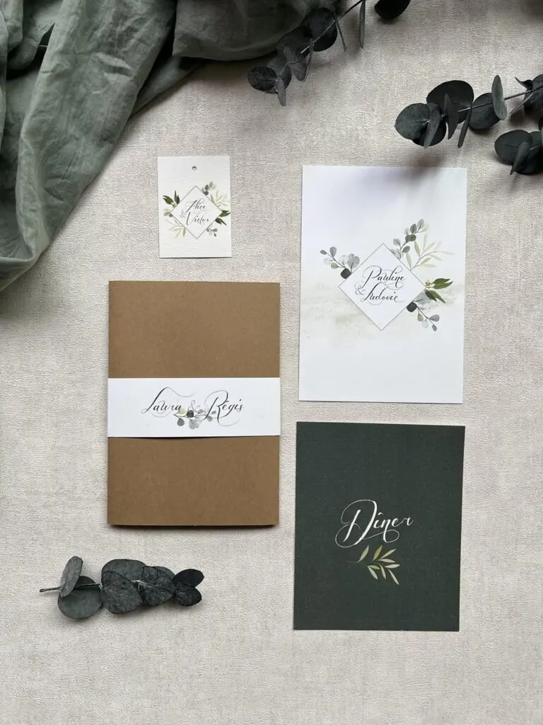 Faire-part mariage eucalyptus vert nature