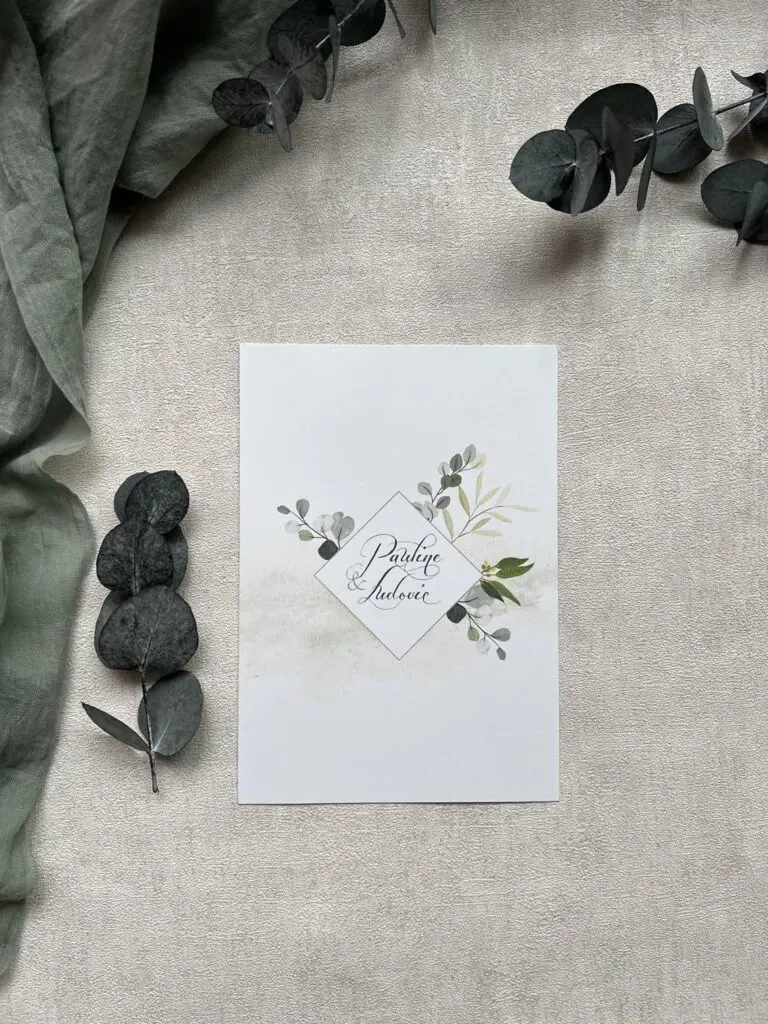 Faire-part mariage eucalyptus vert nature