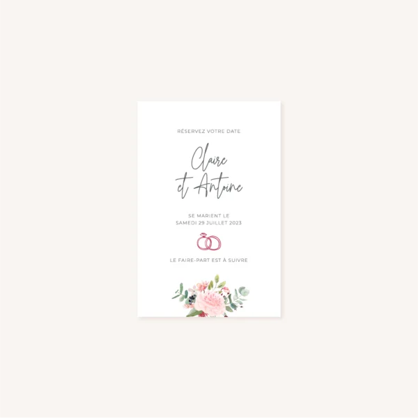 Save the date pivoine fleur rose rouge