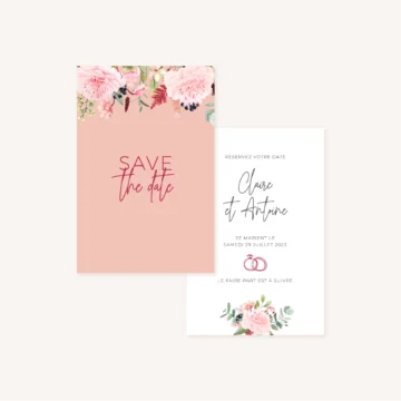 Save the date pivoine fleur rose rouge