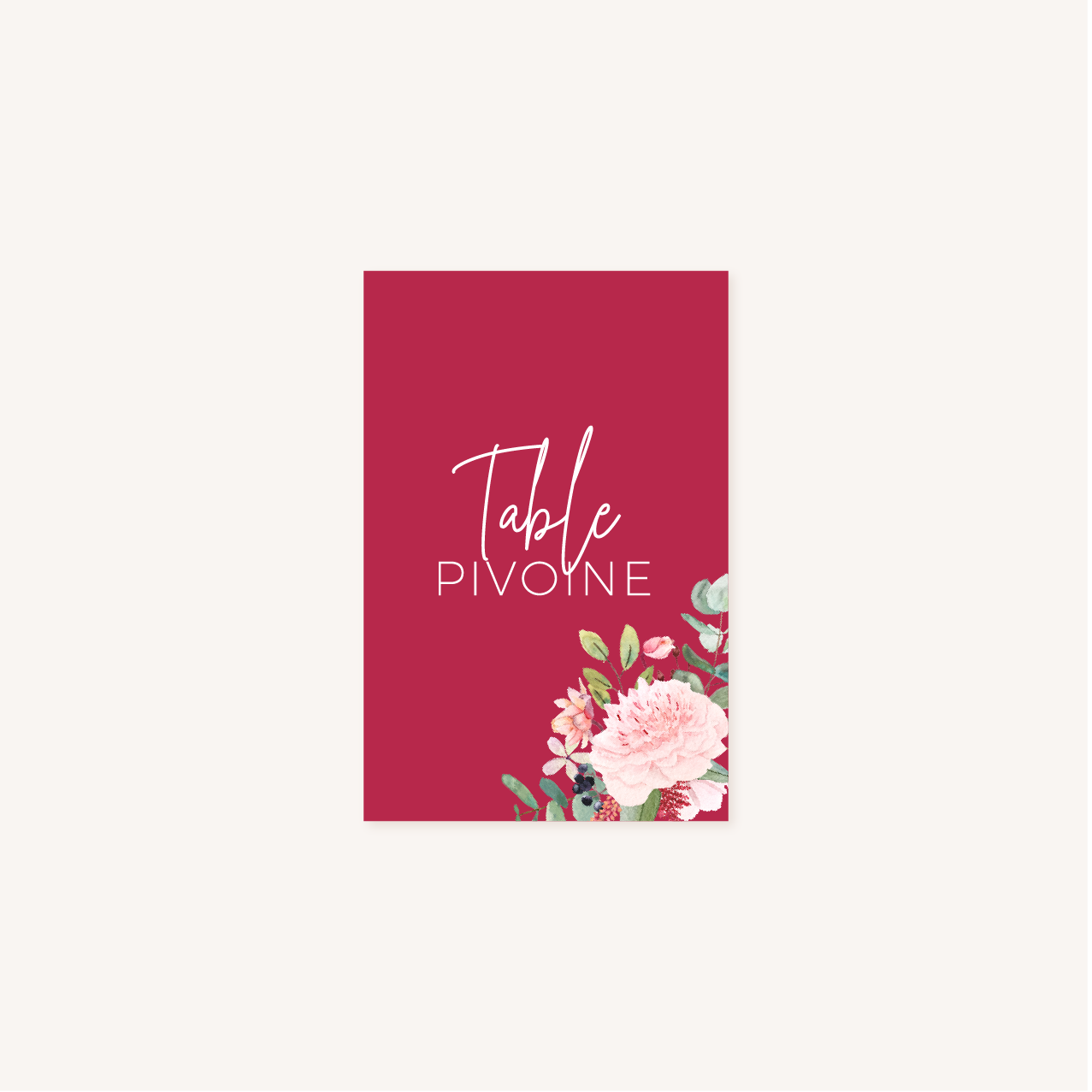 Nom de table pivoine fleur rose rouge