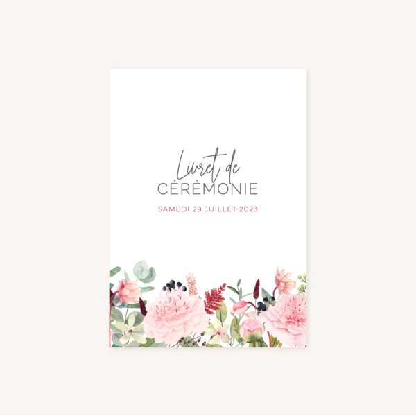 Livret de cérémonie pivoine fleur rose rouge