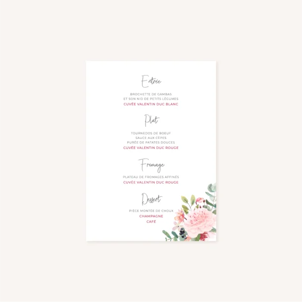 Menu pivoine fleur rose rouge