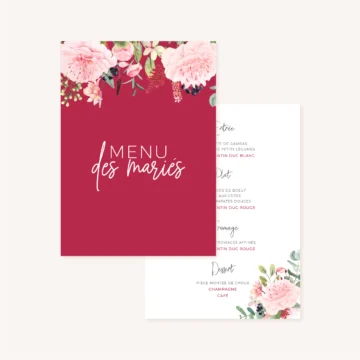 Menu pivoine fleur rose rouge