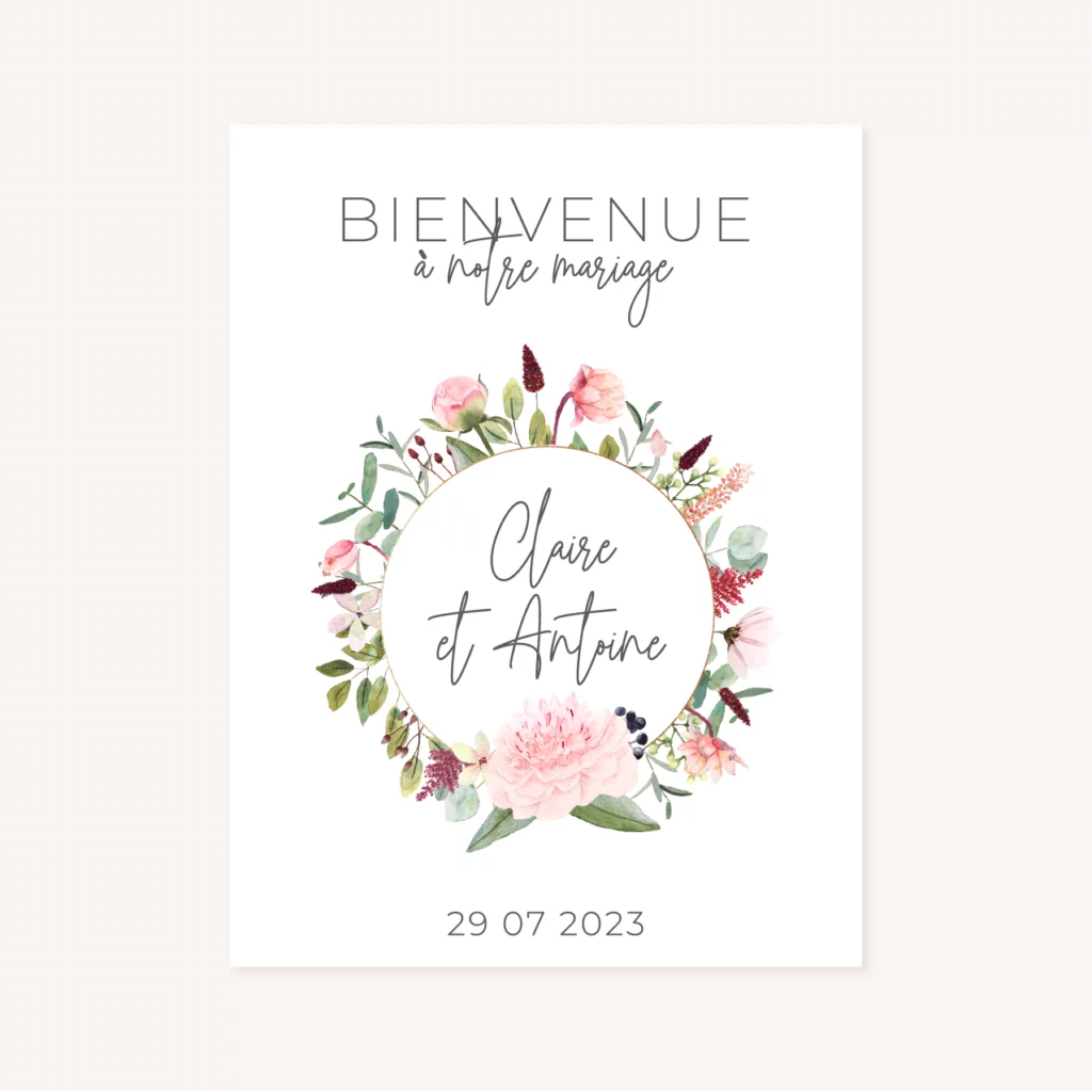 Panneau d'accueil pivoine fleur rose rouge
