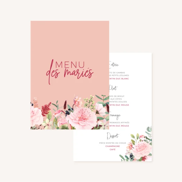 Menu pivoine fleur rose rouge