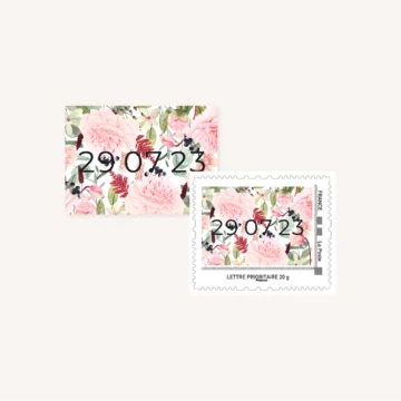 Timbre personnalisé pivoine fleur rose rouge