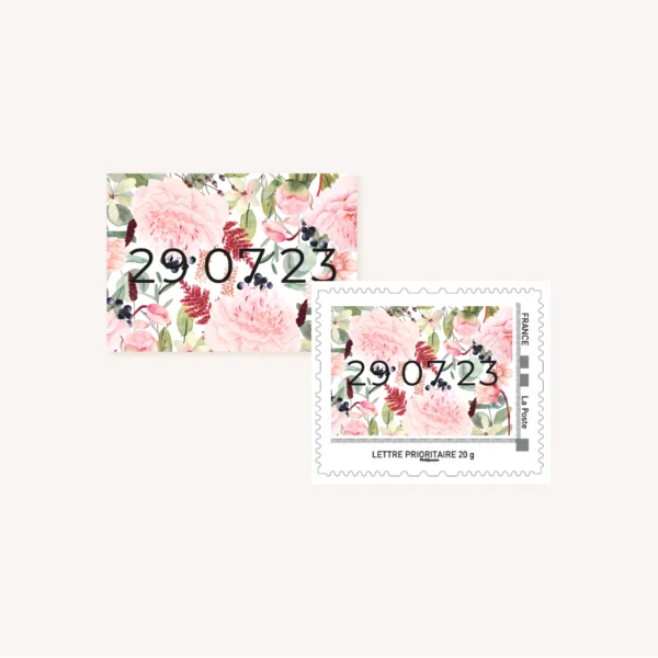 Timbre personnalisé pivoine fleur rose rouge