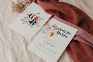 Faire-part mariage jardin fleuri coloré aquarelle