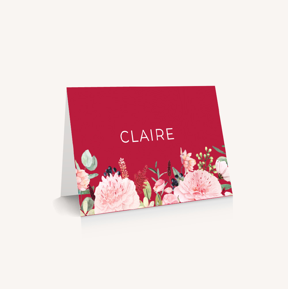 Marque-place pivoine fleur rose rouge