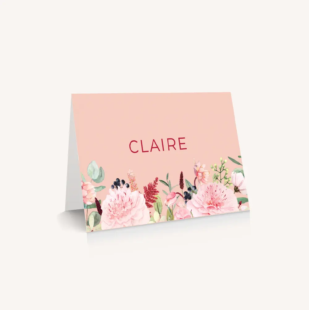 Marque-place pivoine fleur rose rouge