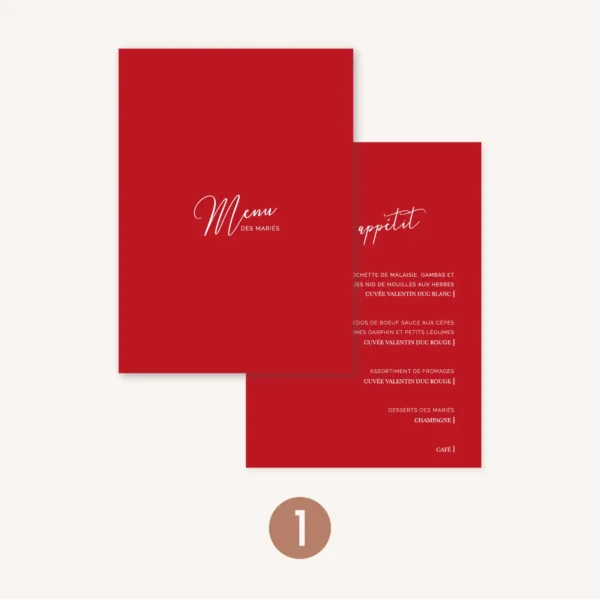 Menu mariage Amour, romantique, rouge