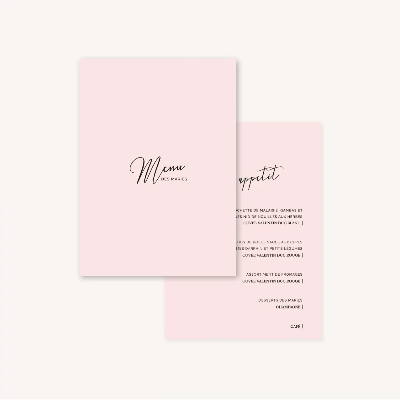 Menu mariage Amour, romantique, rose