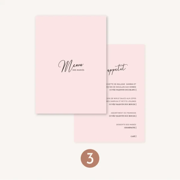 Menu mariage Amour, romantique, rose