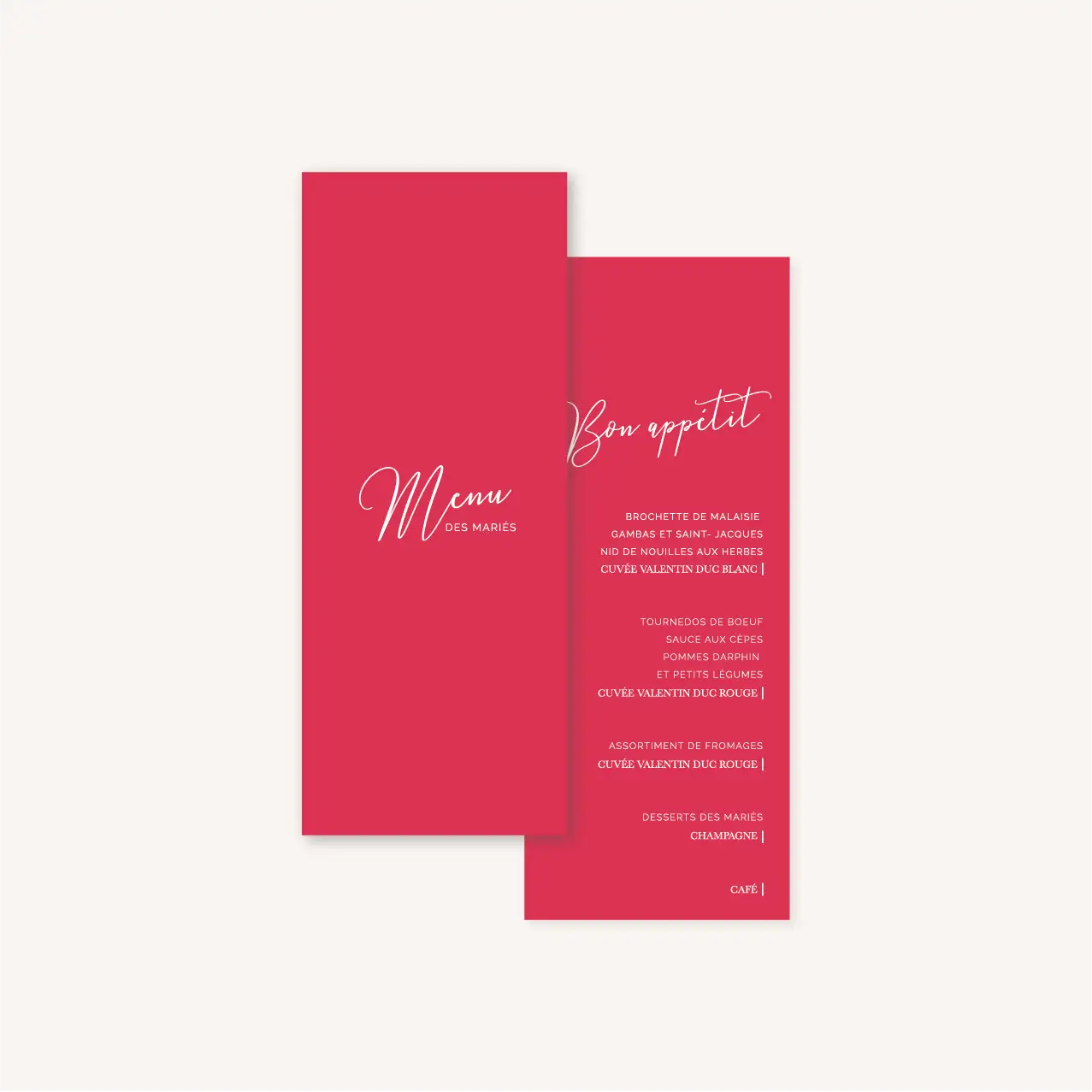 Menu individuel mariage Amour, romantique, fuchsia