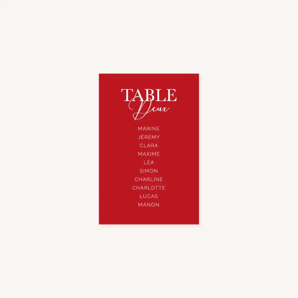 Plan de table mariage Amour, romantique, rouge
