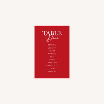 Plan de table mariage Amour, romantique, rouge