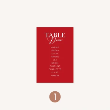 Plan de table mariage Amour, romantique, rouge