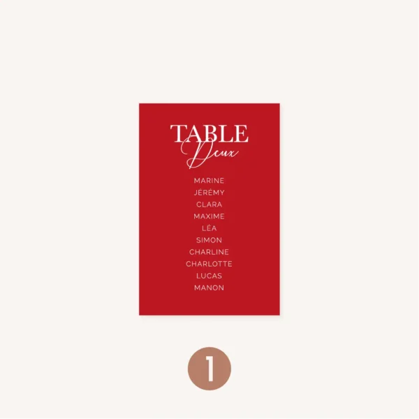 Plan de table mariage Amour, romantique, rouge