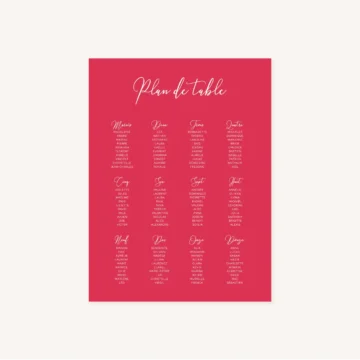 Plan de table mariage Amour, romantique, fuchsia