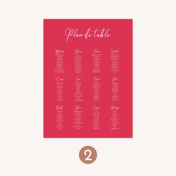 Plan de table mariage Amour, romantique, fuchsia