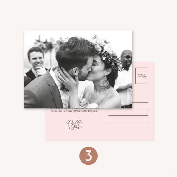 Remerciement carte postale mariage Amour, romantique, rose