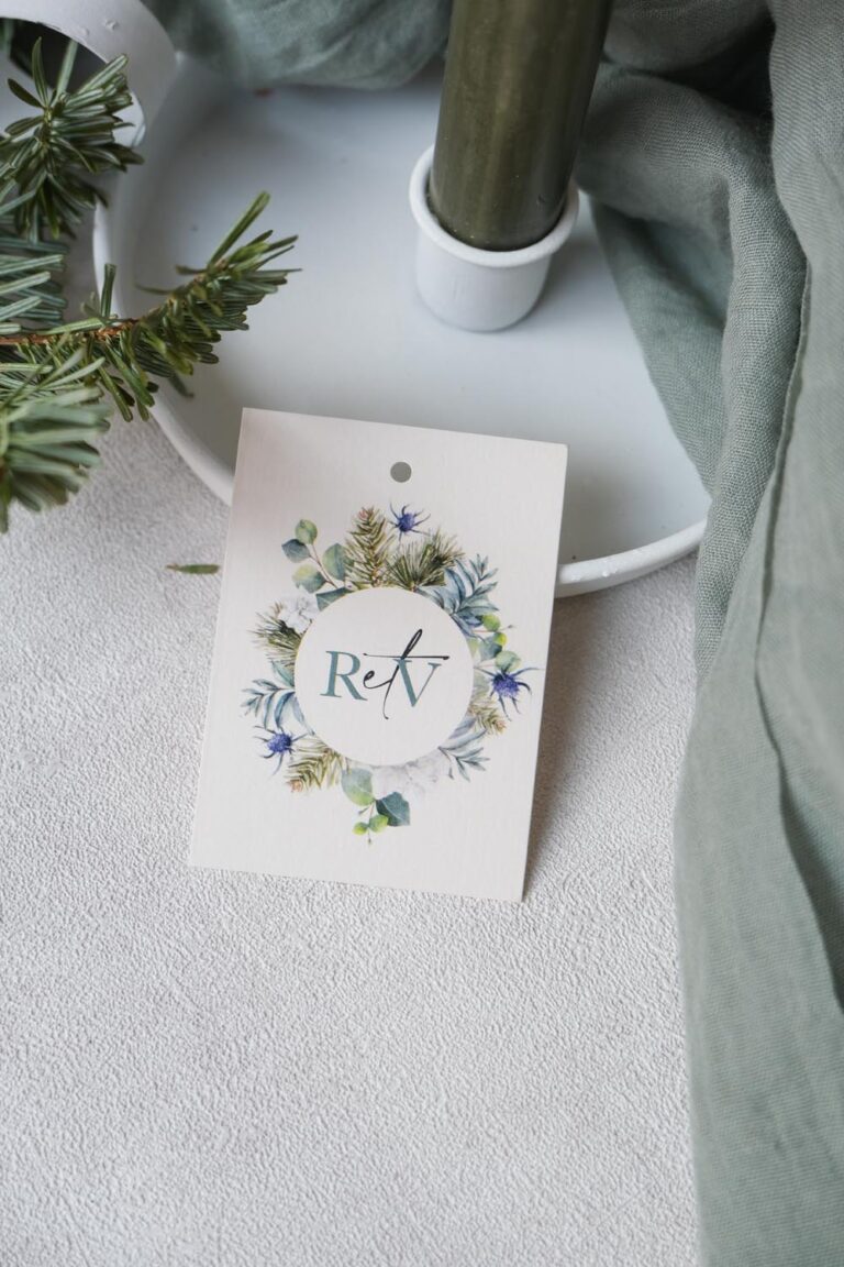 Faire-part, mariage, couronne, hiver, vert, marron, sapin, floral