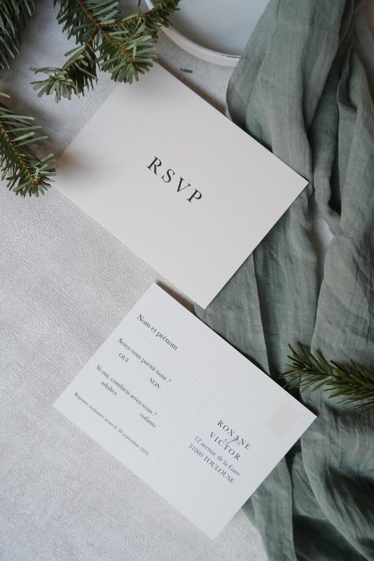 Faire-part, mariage, couronne, hiver, vert, marron, sapin, floral