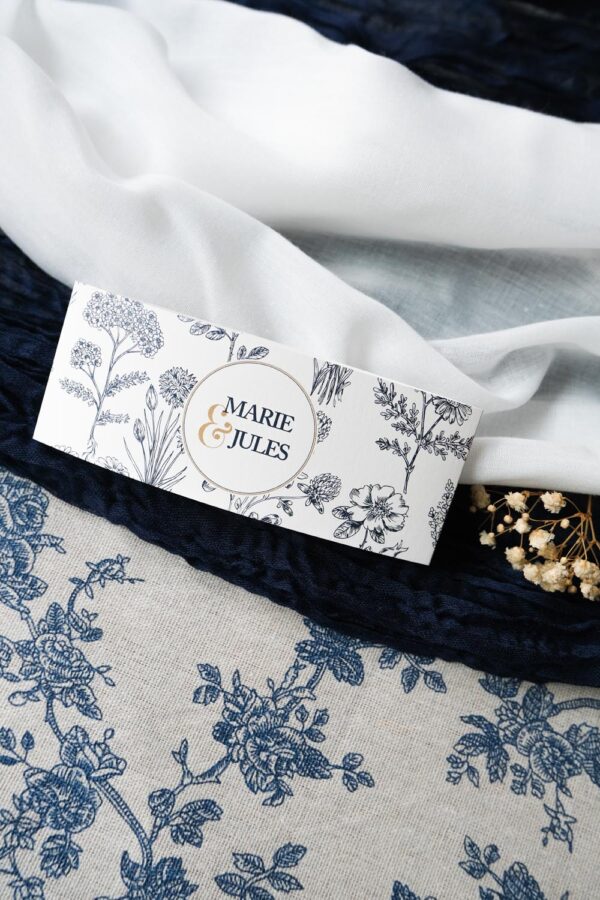 Faire-part, mariage, navy gold, floral, blanc, bleu, minimaliste, élégant