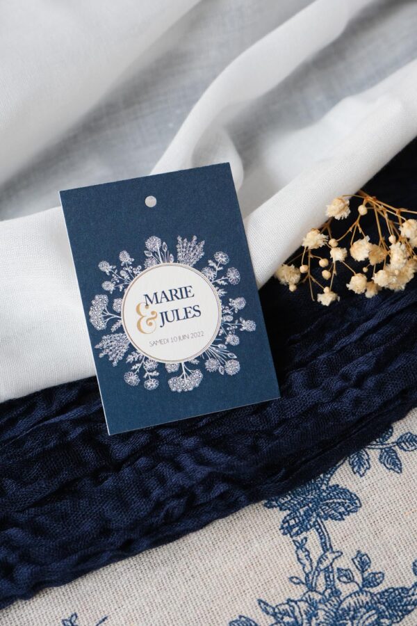 Faire-part, mariage, navy gold, floral, blanc, bleu, minimaliste, élégant