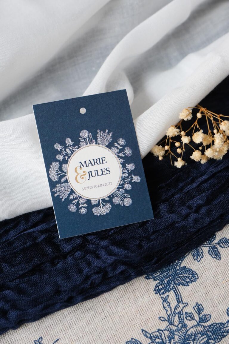 Faire-part, mariage, navy gold, floral, blanc, bleu, minimaliste, élégant