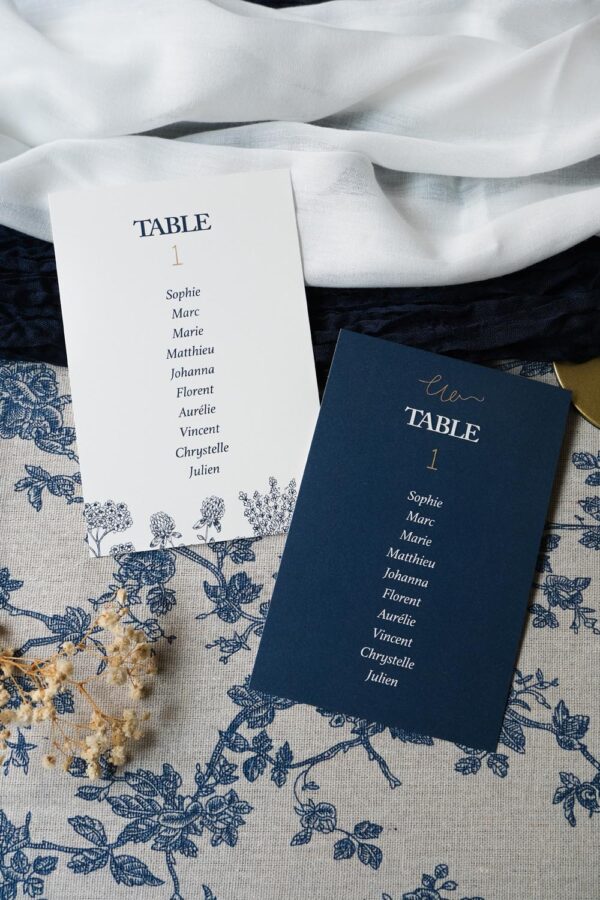 Faire-part, mariage, navy gold, floral, blanc, bleu, minimaliste, élégant